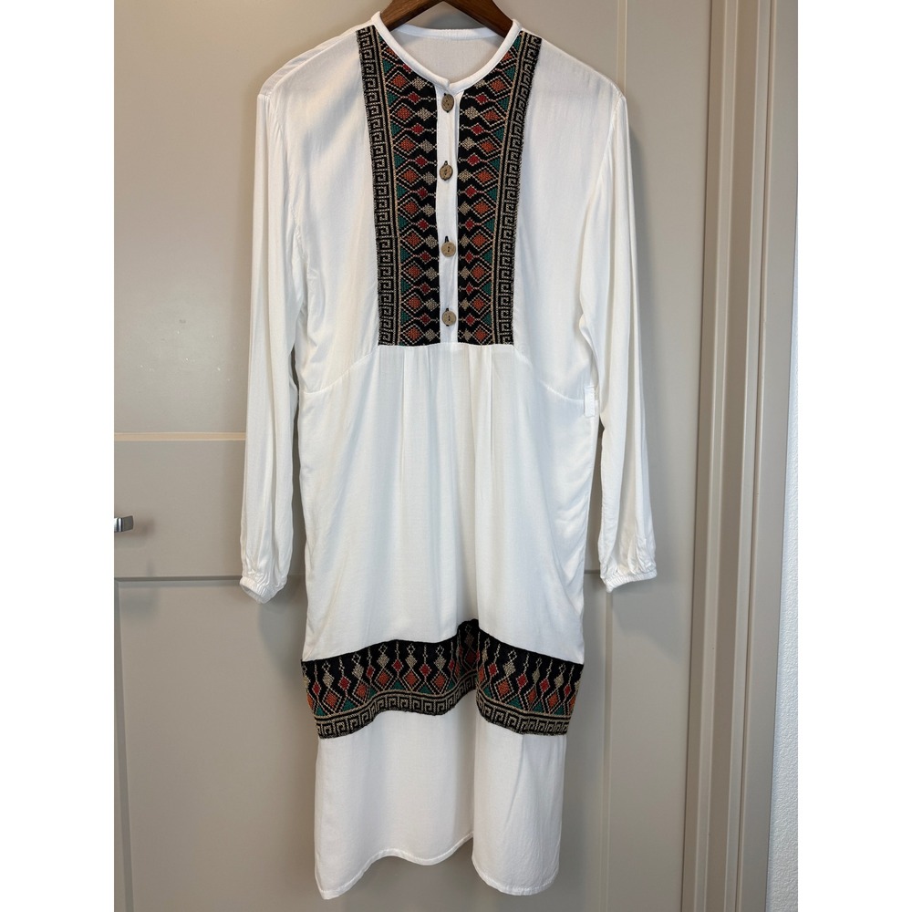 100% Handmade Cotton Embroidered Egyptian Kurta Kaftan Tunic size Medium